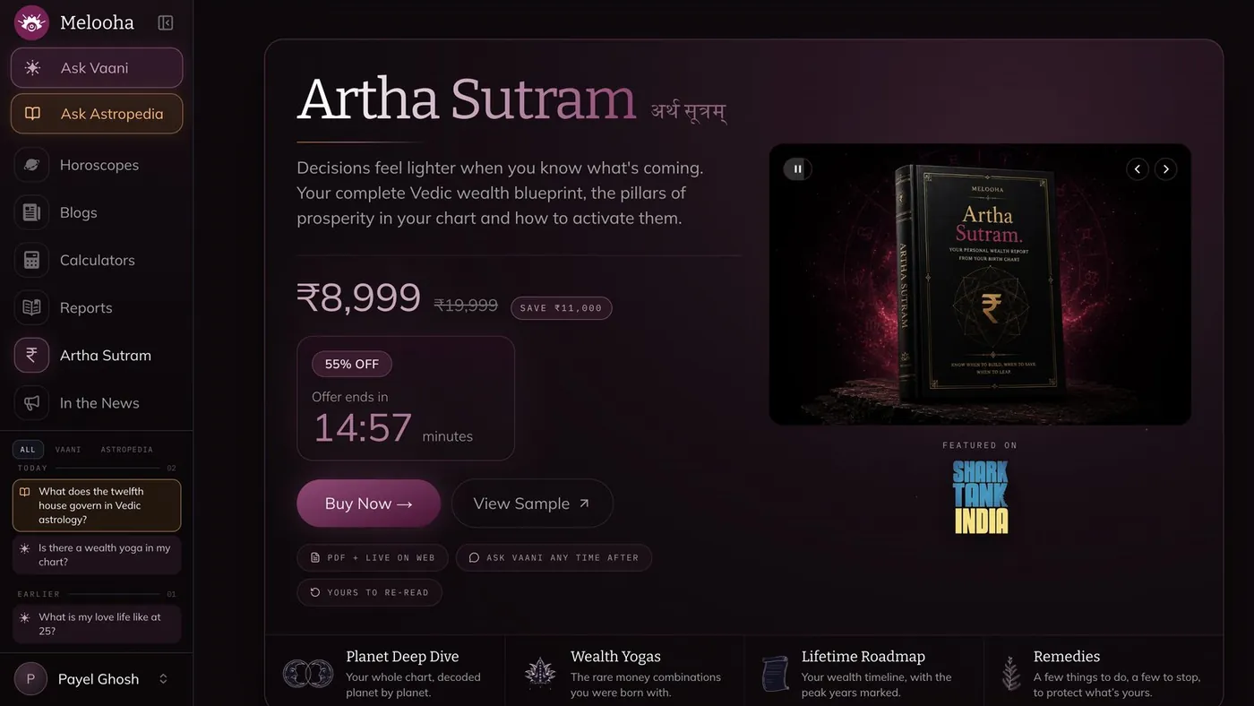 Artha Sutram, a premium wealth report with a clear offer.