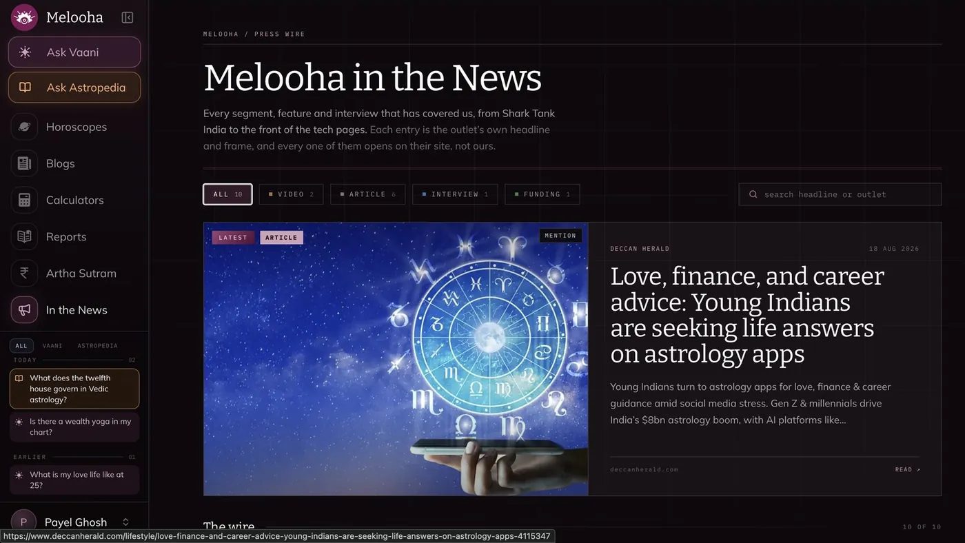 Press and features, filterable by type.