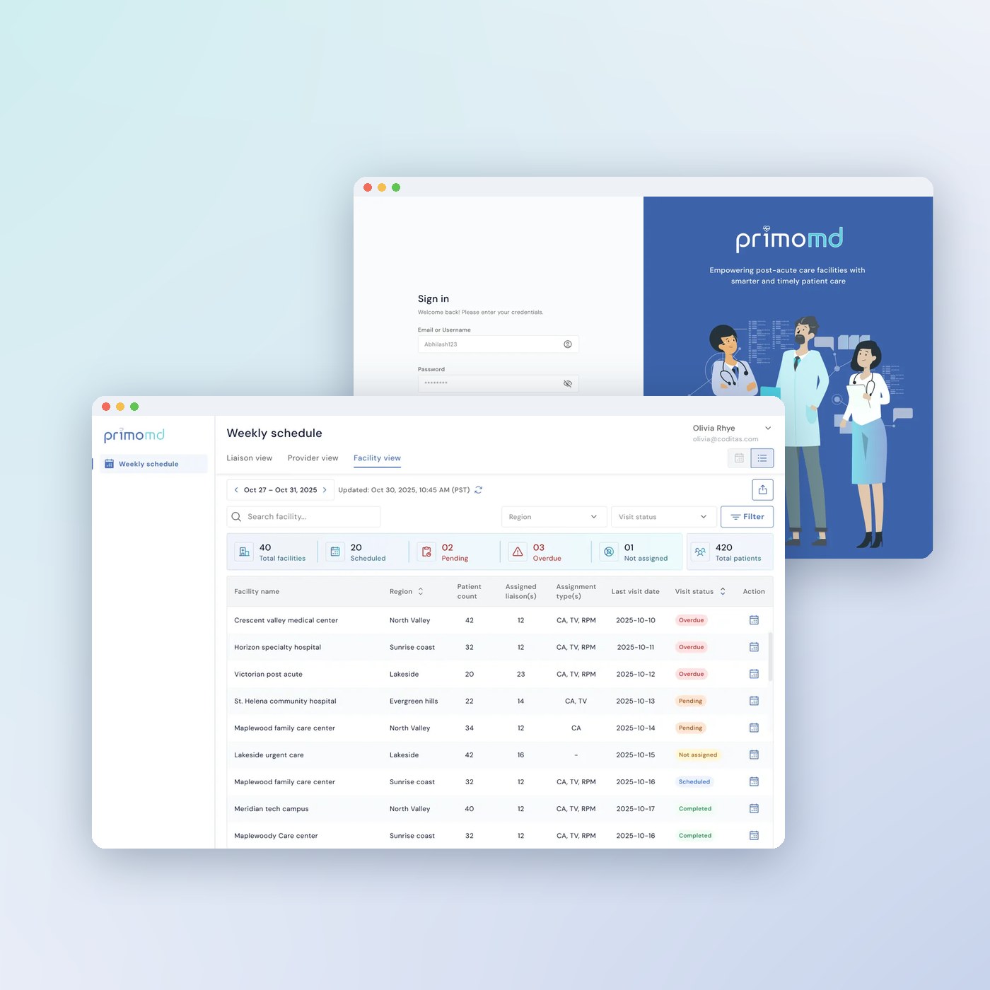 PrimoMD app screens